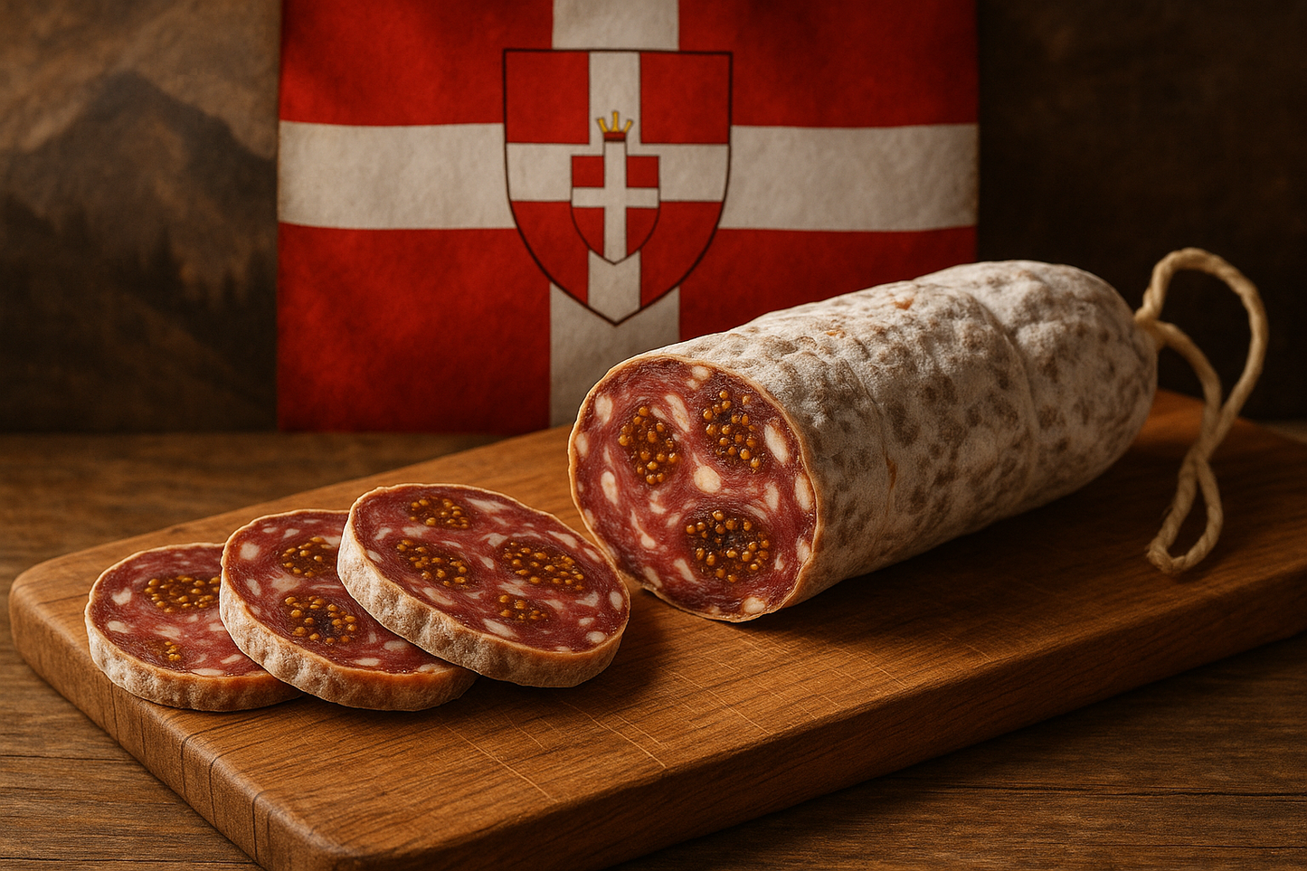saucison a la figue avec drapeau de haute savoie
