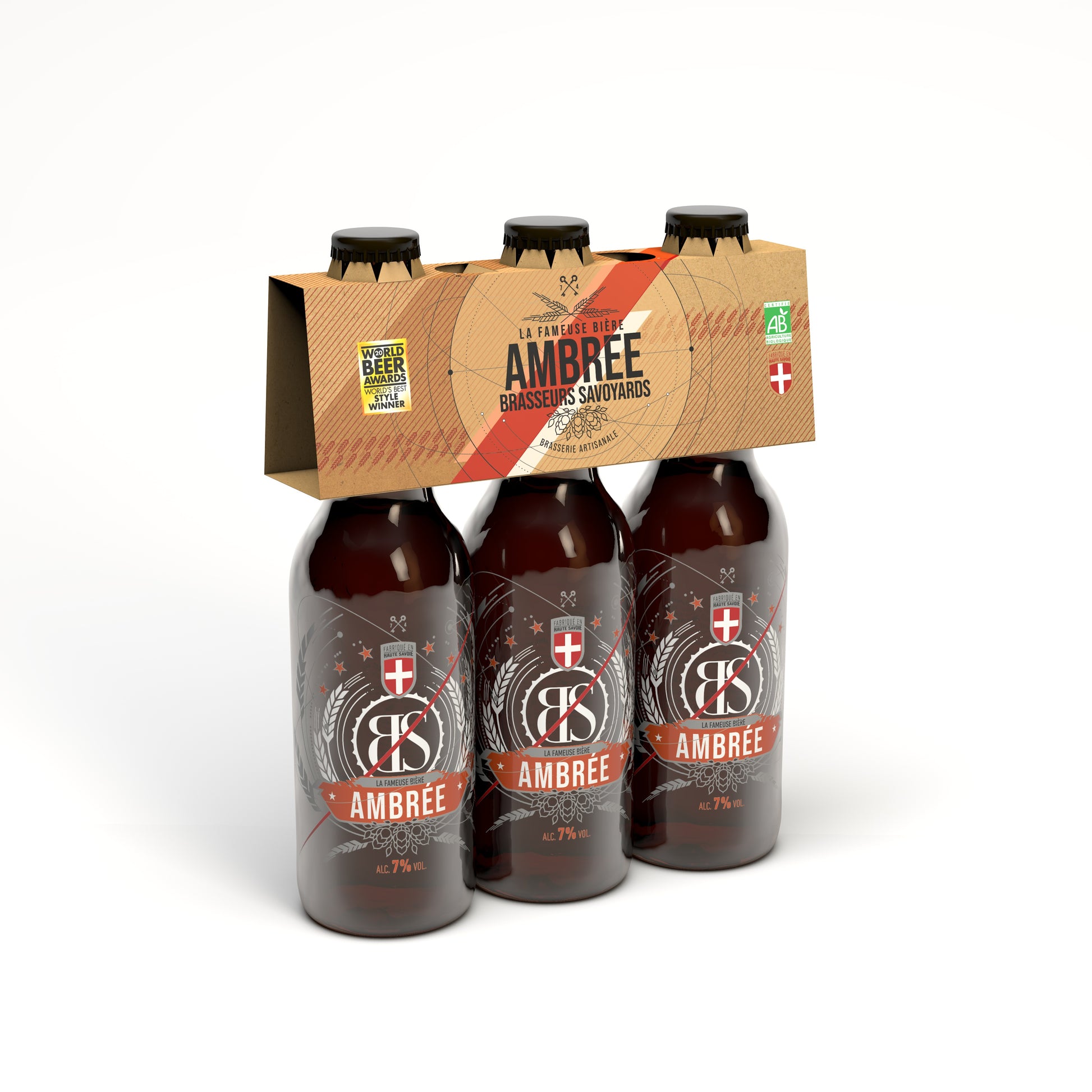 Un pack de 3 Bière Bio Ambrée de 33cl de Savoie